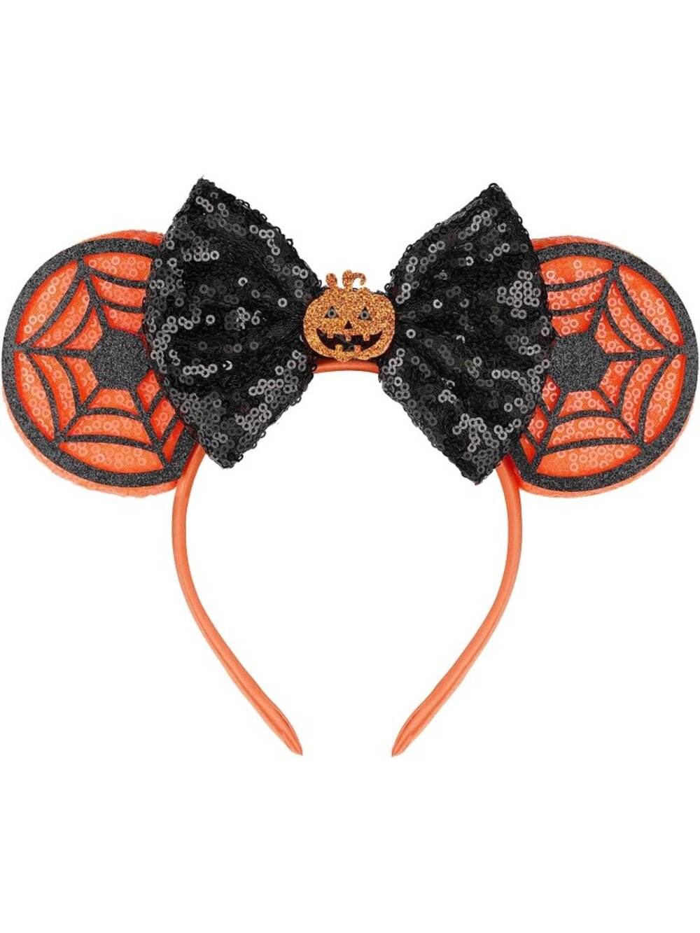 Women Orange Black Sequin Handmade Mickey Mouse Headband 2 Pieces